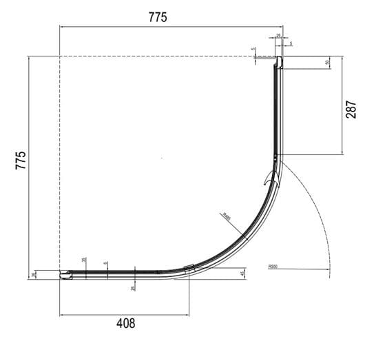 RAVAK PIVOT PSKK3 80 sprchový kout 80x80 cm, R500, pivotové dveře, bílá/chrom/sklo transparent 37644100Z1 Technický nákres