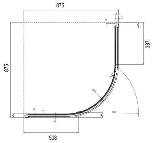 RAVAK PIVOT PSKK3 90 sprchový kout 90x90 cm, R500, pivotové dveře, bílá/chrom/sklo transparent 37677100Z1 Technický nákres