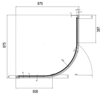 RAVAK PIVOT PSKK3 90 sprchový kout 90x90 cm, R500, pivotové dveře, bílá/chrom/sklo transparent 37677100Z1 Technický nákres