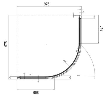 RAVAK PIVOT PSKK3 100 sprchový kout 100x100 cm, R500, pivotové dveře, bílá/chrom/sklo transparent 376AA100Z1 Technický nákres