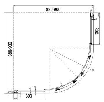 RAVAK BLIX BLCP4 90 sprchový kout 90x90 cm, R500, posuvné dveře, satin/sklo transparent 3B270U00Z1 Technický nákres