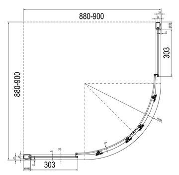 RAVAK BLIX BLCP4 90 sprchový kout 90x90 cm, R500, posuvné dveře, satin/sklo grape 3B270U00ZG Technický nákres