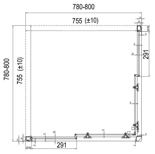 RAVAK BLIX BLRV2-80 sprchový kout 80x80 cm, rohový vstup, posuvné dveře, bílá/sklo grape 1LV40100ZG Technický nákres