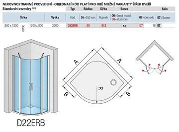 RONAL DIVERA D22ERB sprchový kout 80x120 cm, R550, křídlové dveře, aluchrom/čiré sklo D22ERB55 812 50 07 Technický nákres