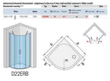 RONAL DIVERA D22ERB sprchový kout 90x110 cm, R550, křídlové dveře, aluchrom/čiré sklo D22ERB55 911 50 07 Technický nákres