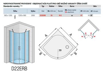 RONAL DIVERA D22ERB sprchový kout 90x120 cm, R550, křídlové dveře, aluchrom/čiré sklo D22ERB55 912 50 07 Technický nákres