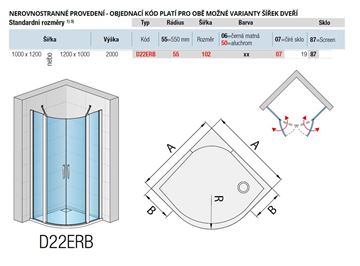 RONAL DIVERA D22ERB sprchový kout 100x120 cm, R550, křídlové dveře, aluchrom/čiré sklo D22ERB55 102 50 07 Technický nákres