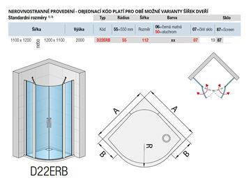 RONAL DIVERA D22ERB sprchový kout 110x120 cm, R550, křídlové dveře, aluchrom/čiré sklo D22ERB55 112 50 07 Technický nákres