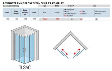 RONAL TOP-LINE S TLSAC sprchový kout 90x90 cm, rohový vstup, posuvné dveře, black line/čiré sklo TLSAC 090 06 07 Technický nákres