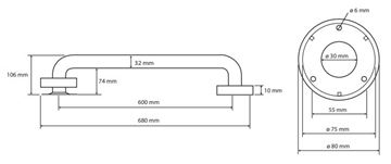 BEMETA HELP madlo 600 mm, lesklá nerez ocel 301100601 Technický nákres
