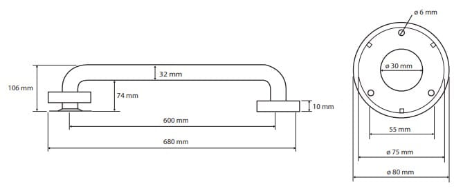 BEMETA HELP madlo 600 mm, lesklá nerez ocel 301100601 Technický nákres