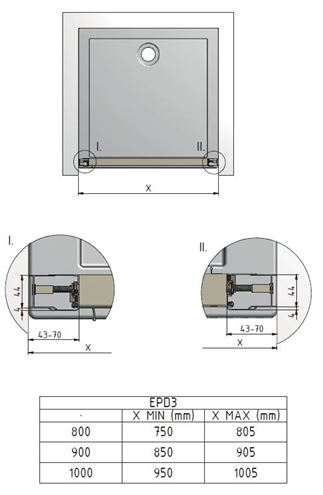 EASY EPD3 900/1900 B/GR sprchové dveře 90x190 cm, posuvné, bílá/sklo grape 581-9000000-04-11 Technický nákres