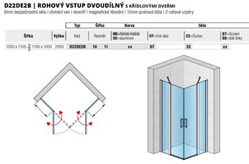 RONAL DIVERA D22DE2B sprchový kout 100x110 cm, rohový vstup, křídlové dveře, aluchrom/čiré sklo D22DE2B 10 11 50 07 Technický nákres