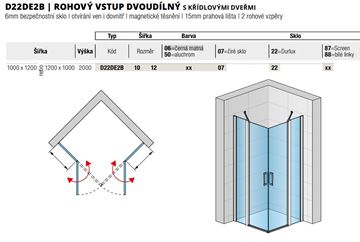 RONAL DIVERA D22DE2B sprchový kout 100x120 cm, rohový vstup, křídlové dveře, aluchrom/čiré sklo D22DE2B 10 12 50 07 Technický nákres