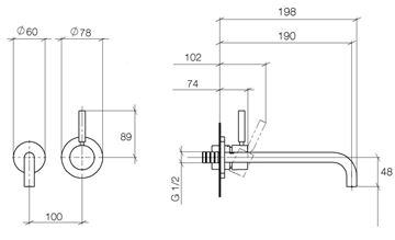 DORNBRACHT META umyvadlová podomítková baterie, chrom 36 860 660-00 Technický nákres
