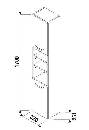 JIKA LYRA PLUS VIVA vysoká skřínka 32x25,1x170 cm, 2 dvířka, 2 police, bílá H43J3822303001 Technický nákres