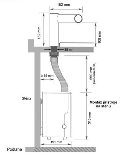 JET DRYER AIRTAP 2V1 umyvadlová senzorová baterie, s osoušečem rukou, napájení ze sítě, černá 8596220013408 Technický nákres
