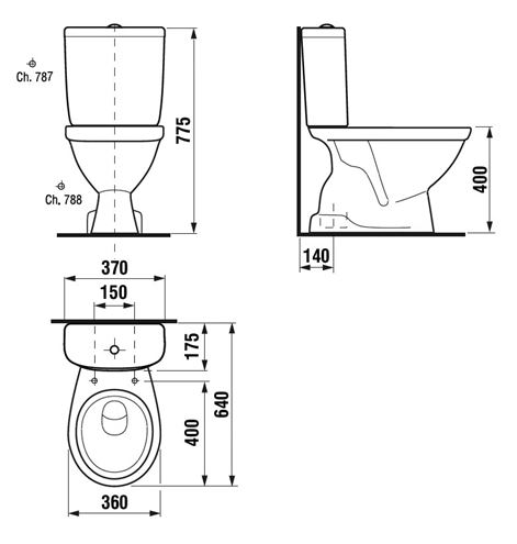EASY WC kombi, spodní odpad H825ES70007871 Technický nákres
