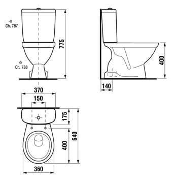 EASY WC kombi, spodní odpad H825ES70007871 Technický nákres