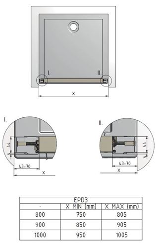 EASY EPD3 1000/1900 B/GR sprchové dveře 100x190 cm, posuvné, bílá/sklo grape 581-1000000-04-11 Technický nákres