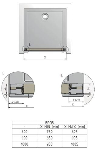 EASY EPD3 1000/1900 sprchové dveře 100x190 cm, posuvné, brillant/sklo grape 581-1000000-00-11 Technický nákres