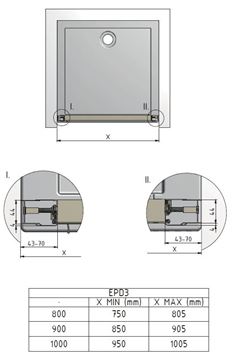 EASY EPD3 1000/1900 sprchové dveře 100x190 cm, posuvné, brillant/sklo grape 581-1000000-00-11 Technický nákres