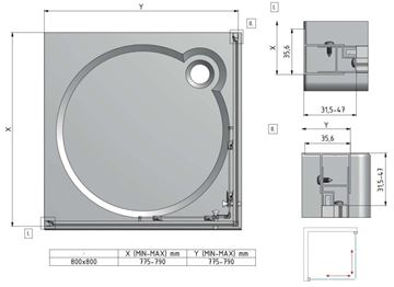EASY ELS2 800 LH sprchový kout 80x80 cm, rohový vstup, posuvné dveře, brillant/sklo grape 543-8000000-00-11 Technický nákres