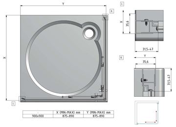 EASY ELS2 900 B/GR sprchový kout 90x90 cm, rohový vstup, posuvné dveře, bílá/sklo grape 543-9000000-04-11 Technický nákres