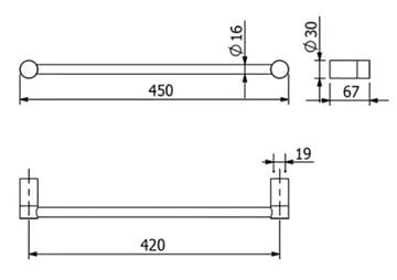KLUDI VELA R držák ručníku 450 mm, kartáčovaný gun metal 58980N2 Technický nákres