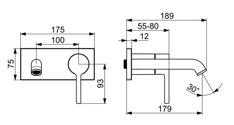 HANSA VANTIS STYLE umyvadlová podomítková baterie, broušená ocel 5480210780 Technický nákres