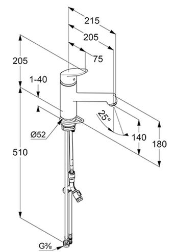 CONCEPT 100 dřezová baterie, chrom 267390524 Technický nákres