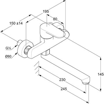 CONCEPT 100 dřezová nástěnná baterie, chrom 269380524 Technický nákres