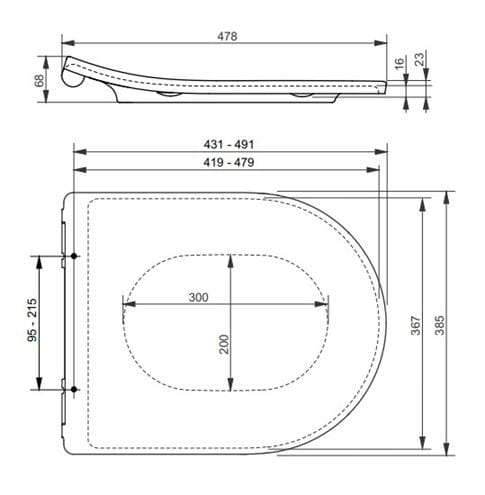 TOTO WC sedátko, Soft-Closing, bílá TC513Q Technický nákres