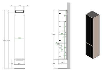 CATALANO ZERO R vysoká skříňka 35,1x30,2x165 cm, 2 dvířka, panty vpravo, rovere cera HSZRDXPG3483 Technický nákres
