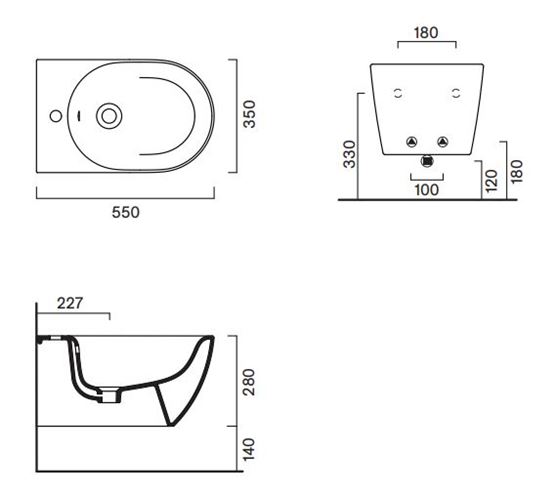CATALANO SFERA závěsný bidet, Cataglaze+Silver Titanium 0518551001 Technický nákres