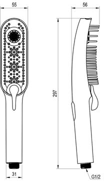 RAVAK 949.10WHM ruční sprcha 297x55 mm, 4 proudy, matná bílá X07P1478 Technický nákres