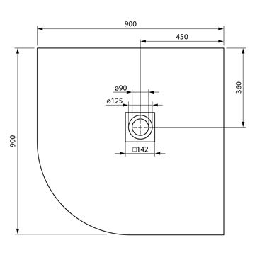 GELCO MITIA sprchová vanička 90x90 cm, R550, litý mramor, bez nožiček PMBR90 Technický nákres