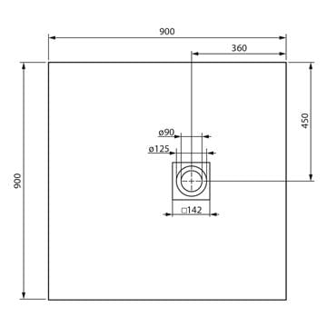 GELCO MITIA sprchová vanička 90x90 cm, litý mramor, bez nožiček PMB9090 Technický nákres