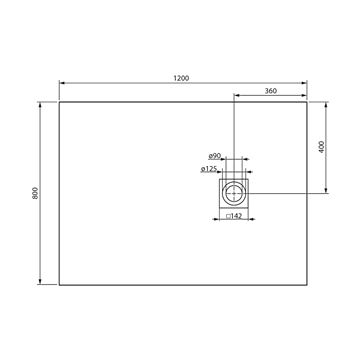 GELCO MITIA sprchová vanička 120x80 cm, litý mramor, bez nožiček, šedá PMS12080 Technický nákres