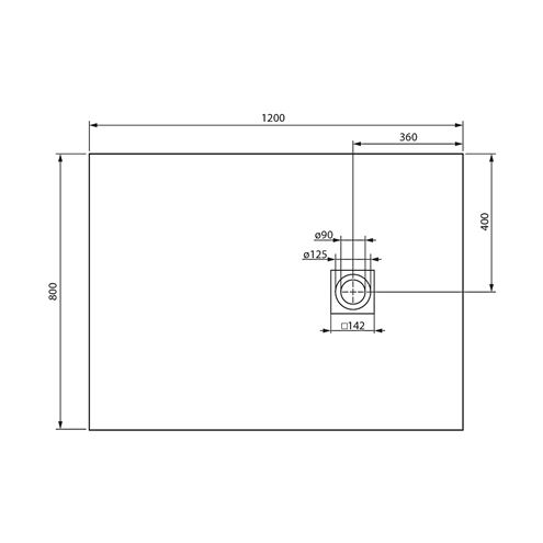 GELCO MITIA sprchová vanička 120x80 cm, litý mramor, bez nožiček, šedá PMS12080 Technický nákres