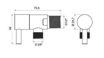 NOVASERVIS rohový ventil 1/2"x3/8", matná černá  Z295-BL Technický nákres