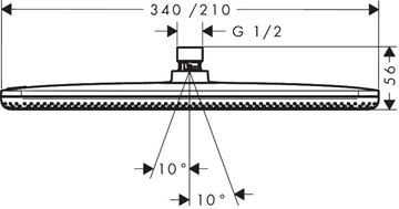 HANSGROHE RAINDANCE ALIVE Q 340 1JET horní sprcha 340x210 mm, matná černá 24530670 Technický nákres
