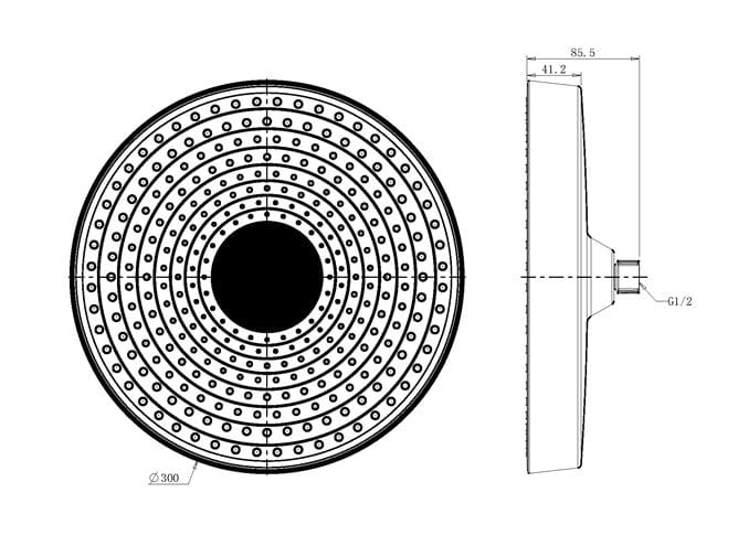 EASY+ SELECTION horní sprcha pr. 300 mm, matná bílá EASP-126-WH Technický nákres