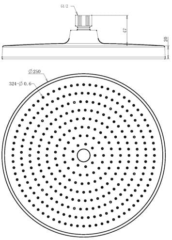 EASY+ SELECTION horní sprcha pr. 250 mm, matná černá EASP-122-MB Technický nákres