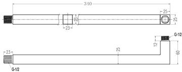 EASY+ SELECTION sprchové rameno 340 mm, nástěnné, matná bílá EASP-T13-WH Technický nákres