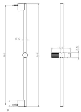 EASY+ SELECTION sprchová tyč 703 mm s držákem ruční sprchy, gun metal EASP-R49-GM Technický nákres