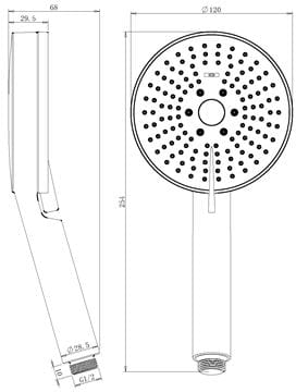 EASY+ SELECTION ruční sprcha pr. 120 mm, 3 proudy, matná černá EASP-102/3F-MB Technický nákres