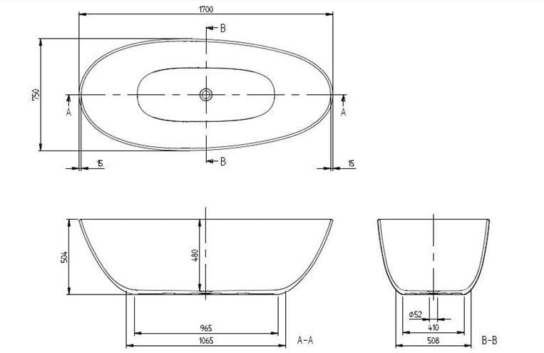 VILLEROY & BOCH ANTAO volně stojící vana 170x75 cm, pro 2 osoby, s nožičkami, quaryl UBQ170TAO7V-01 Obrázek - fotka