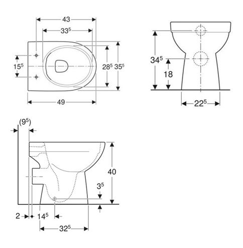 GEBERIT SELNOVA stacionární WC, Rimfree splachování, zadní odpad 500.480.01.7 Technický nákres