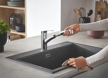 GROHE EUROSMART dřezová baterie, s vytahovací sprškou, sklopná pod okno, chrom 1012320000 Obrázek - fotka